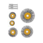 Набор щеток для дрели, 5 Плоских 25-38-50-63-75 мм, шпилька, нерж. вит. проволока Denzel