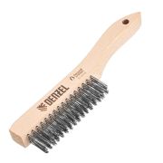 Щетка зачистная 4-х рядная, прямая проволока из нержавеющей стали с деревянной ручкой, EFP// Denzel