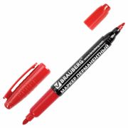 Маркер перманентный (нестираемый) красный двухсторонний, BRAUBERG круглый наконечник, 2-4 мм