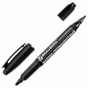 Маркер перманентный черный двухсторонний, BRAUBERG круглый наконечник, 2-4 мм