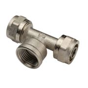 Тройник латунь никель (для МП и PEX) обжим ВР 20х3/4