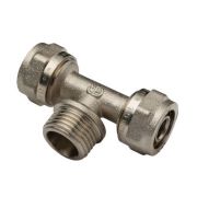 Тройник латунь никель (для МП и PEX) обжим НР 20х3/4