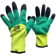 Перчатки КНР MASTER нейлоновые, жёлт-бир. с черн.пальцами, полный вспен.облив, 147гр, утепленные -20