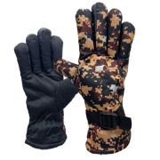 Перчатки КНР зимние (чёрные/камуфляж) с ремешком YLR 4
