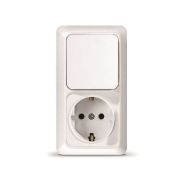 Блок Universal Олимп (1кл+розетка с/з), белый, ОУ, вертик.