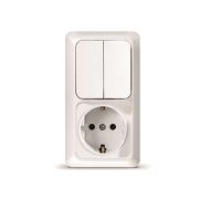 Блок Universal Олимп (2кл+розетка с/з), белый, ОУ, вертик.