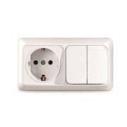 Блок Universal Олимп (2кл+розетка с/з), белый, ОУ, гориз.