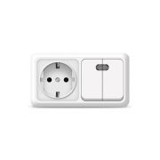 Блок Universal Олимп (2кл+розетка+подсветка с/з), белый, ОУ, гориз.