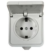 Розетка 1-местная, ОУ, без заземления, 16A, IP44 полугерметичная, с крышкой, белая IN HOME AQUA 3110