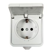 Розетка 1-местная, ОУ, с заземлением, 16A, IP44 полугерметичная, с крышкой, белая, IN HOME AQUA 3112
