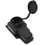 Розетка 1-местная, ОУ, с заземлением, 16A, IP44 с заглушкой, каучук, черная Амбидекстр