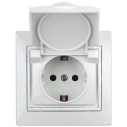 Розетка 1-местная, СУ, с заземлением, 16A, с крышкой, белая, Intro Plano 2Р+Е Schuko, 16АХ-250В