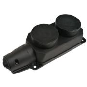 Розетка 2-местная, ОУ, с заземлением, 16A, IP44 с заглушкой (крышкой), каучук, черная IN HOME