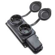 Розетка 2-местная, ОУ, с заземлением, 16A, IP44 с заглушкой, каучук, черная Амбидекстр