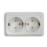 Розетка 2-местная, ОУ, с заземлением, 16A, со шторками, белая IN HOME BOLLETO 7128x-W