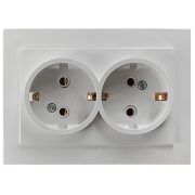 Розетка 2-местная, СУ, с заземлением, 16A, белая Амбидекстр УХЛ4