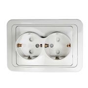 Розетка 2-местная, СУ, с заземлением, 16A, белая со шторками, IN HOME CLASSICO 2128x-W