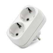 Разветвитель 2гн, двойник, с/з, 16А, 250В, белый, плоский (еврослот), Universal A302 (AT1406-2)