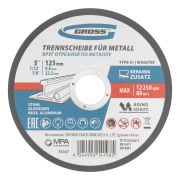 Круг отрезной по металлу, 125 х 0,8 х 22,2 мм, WA60TBF// Gross