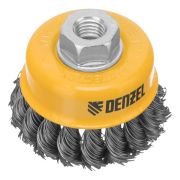 Щетка для УШМ, 75 мм, «Чашка», крученая нержавеющая проволока 0.5 мм, М14 Denzel