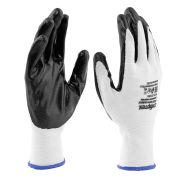 Перчатки полиэфирные с черным нитрильным покрытием маслобензостойкие, L, 15 класс вязки Сибртех