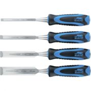 Набор долот-стамесок плоских, 4 шт, 8-12-18-24 мм, двухкомпонентная рукоятка, металлический затыльник Барс